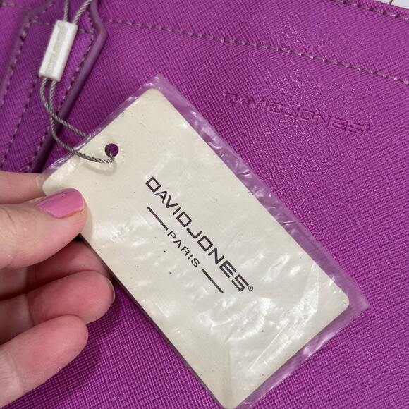 David Jones Paris Purse Tote Purple Vintage Zipper 17x10 Faux Leather‎ Party NEW - Picture 8 of 11